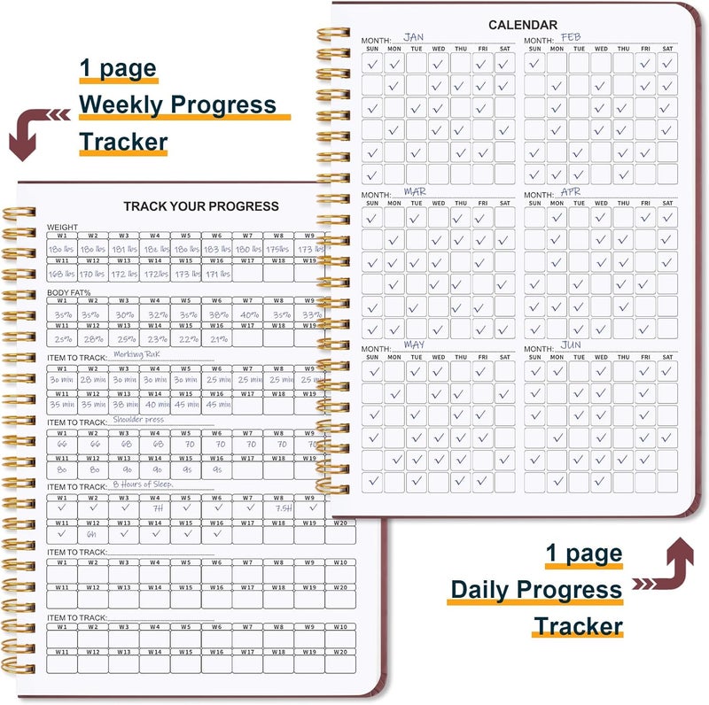 Guirnd Undated Fitness Workout Journal for Men & Women, A5(8.5" x 6.7") Fitness Journal Workout Planner, Workout Log Book Planner for Tracking, Motivating, and Achieving Your Fitness Goals-Vintage Red - Image 3